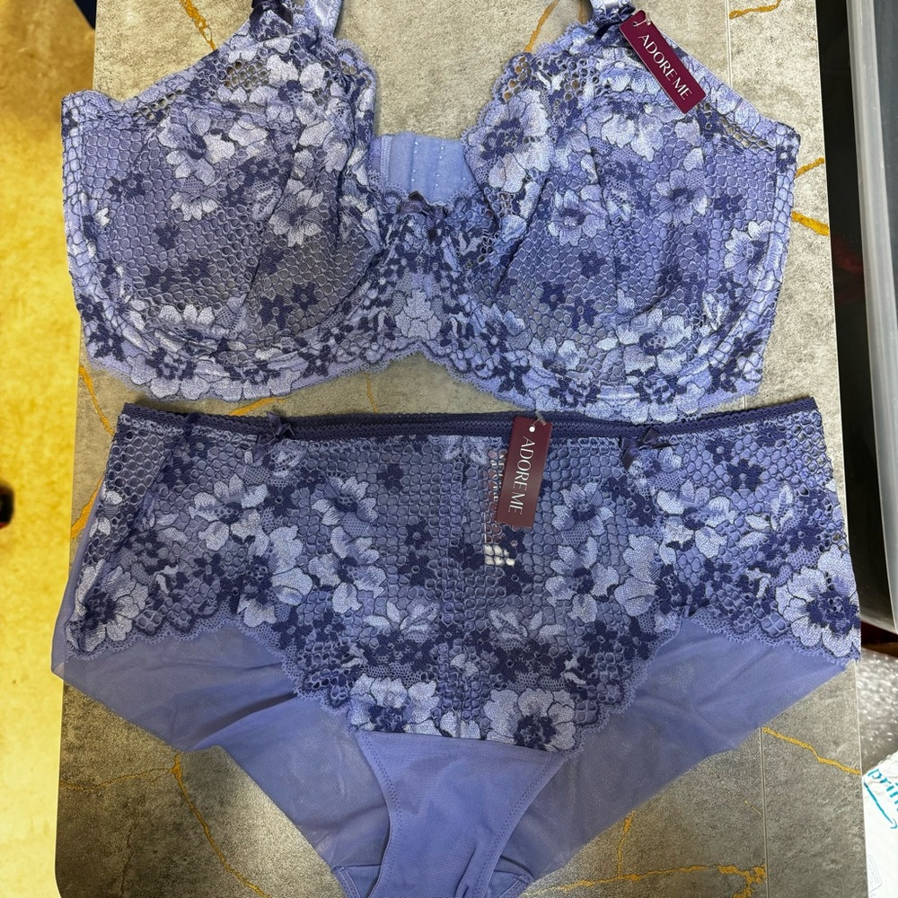Blue Lace Bra and Panty Set